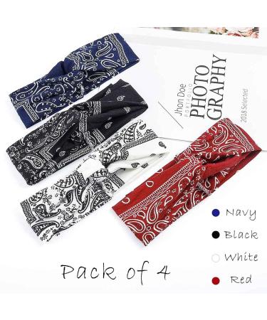 Urieo Boho Paisley Print Headbands - Pack of 4 | Stretch Bandana Hair Bands for Women and Girls | Criss Cross Knotted Head Wrap for Yoga and Daily Wear - Buy Online on GoSupps.com
