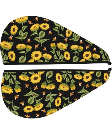Hair Towel Wrap - Quick Dry Towel Turban with Button | Bees & Sunflowers Design for Effortless Hair Drying - Buy Online on GoSupps.com