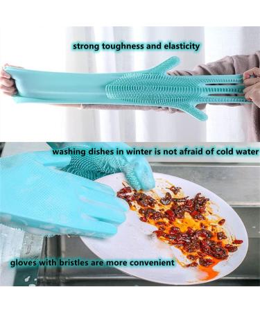Dishwashing Gloves Silicone Multifunctional Reusable Housework Gloves Thick Heat Insulation Cleaning Magic Kitchen Gloves with Sponge Scrubbers for Washing Bathroom Kitchen Car and More (Blue) - Buy Online on GoSupps.com