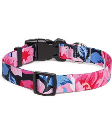 Suredoo Adjustable Soft Nylon Dog Collar for Small & Medium Dogs - Pink Flower Design Comfort Fit (M: 33-55 cm Neck) - Buy Online on GoSupps.com