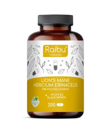 Lions Mane high -dosed - 200 capsules with 1950 mg mushroom extract per daily dose (58 500mg hericium) - 30% bioactive polysaccharides - lion mane mushroom test - vegan - Hericium erinacus 159.4 g (1 Pack)