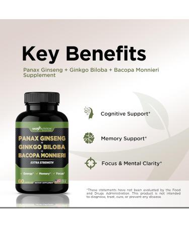 Gade Nutrition Ginkgo Biloba with Ginseng Supplement and Bacopa Monnieri | Brain Supplements for Memory and Focus with panax Ginseng & Ginko biloba Capsules - Memory Supplement for Brain - Buy Online on GoSupps.com