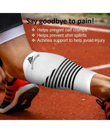 ActivRunner Calf Compression Sleeves. 2 Pairs Per Pack. Performance Compression Support for Improved Circulation Shin Splints Calf Muscle Cramps Injury Prevention Exercise Recovery Medium (calf 32-38cm) White/Black - Buy Online on GoSupps.com