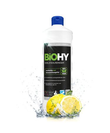 Biohy stainless steel cleaner (1l bottle) |Stainless steel care for streak -free shineIdeal for kitchen pots or grill |Clean stainless steel in gastronomy & household |Nursing cleaning agent 1 l (1 Pack)