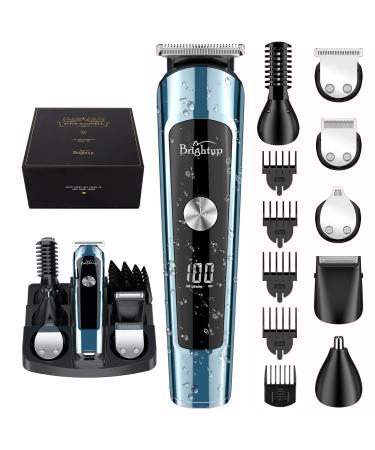 Brightup Beard Trimmer for Men, Beard Grooming Kit for Men, IPX7 Waterproof Hair Clippers Hair Trimmer for Mustache, Body, Facial, Nose Hair Cutting, Electric Razor for Men, Gifts for Men, FK-8788T Blue