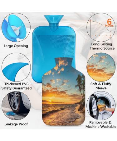Sunrise Tropical Beach Hot Water Bottle 2L - Fluffy Cover for Cozy Pain Relief - Ideal for Back Neck & Shoulders - Buy Online on GoSupps.com