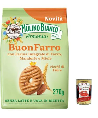 Italian Gourmet E.R. Mulino Bianco BuonFarro Pack of 12 shortcrust pastry biscuits with wholemeal spelt flour almonds and honey 270 g + gourmet Italian polpa 400 g