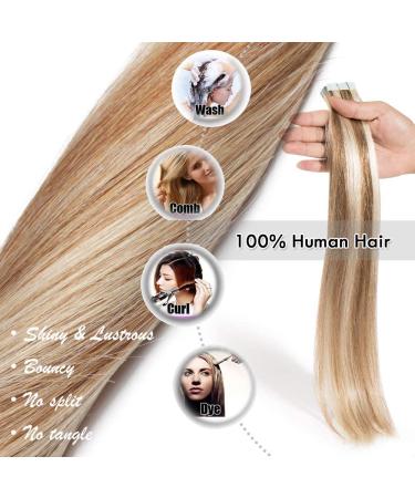 Elailite 20PCs Tape Extensions | Real Human Hair Remy 40cm - #12/613 Gold Brown & Blonde - Buy Online on GoSupps.com