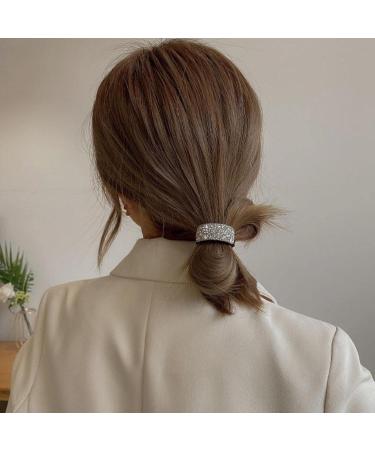 Wendalern Boho Rhinestone Ponytail Holder Cuffs Geometric Elastic Scrunchies Silver Crystal Ponytail Hair Tie Band Luxury Ponytail Hairband Ring Hair Accessories for Women and Girls - Buy Online on GoSupps.com