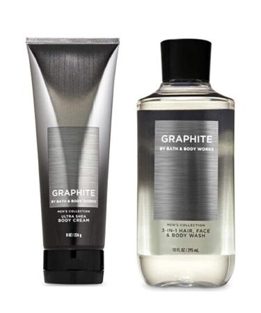Bath and Body Works Just for Him Gift Set Graphite for Men Ultra Shea Body Cream and 2-in-1 Hair + Body Wash. Full Size
