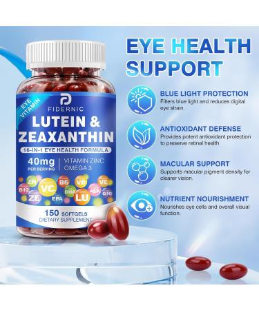 Lutein and Zeaxanthin Supplement-Eye Vitamins, 40mg Lutein & 8mg Zeaxanthin with Vitamins C, E, Zinc, Omega-3 & CoQ10 for Blue Light Protection, Eye Health Support - 150 Softgels 150 Count (Pack of 1) - Buy Online on GoSupps.com