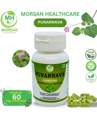 Morsan Healthcare Punarnava Capsules (Boerhaavia Diffusa) 500mg 60 Veg Capsules | Herbal Wellness Supplement for Natural Kidney & Liver Support | Plant-Based Detox & Cleansing Formula | Pack of 1 - Buy Online on GoSupps.com