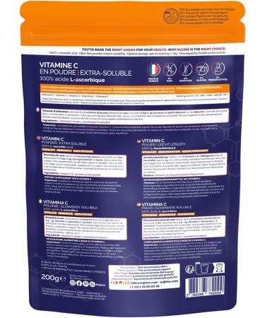Vitamine C pure en poudre | 1 000mg par dose | Poudre ultra fine solubilit instantan e | 100% acide L-ascorbique | Immunit Vitalit Anti-fatigue | Cuill re doseuse incluse (200G) - Buy Online on GoSupps.com