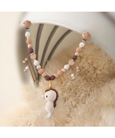Mamimami Home Wood and Cotton Crocheted Sea animal hippocampus stroller chain toys for baby from 0+ months girls and young baby birth gift