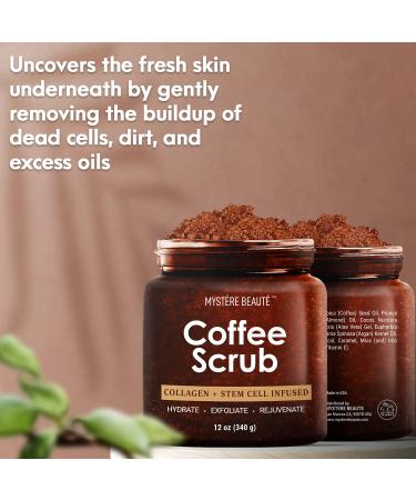 MYST RE BEAUT Arabica Coffee Body Scrub - Exfoliating Natural Skin Care with Coconut Oil & Vitamin E - Reduces Cellulite, Stretch Marks & Eczema - Moisturizing - 12 oz - Buy Online on GoSupps.com