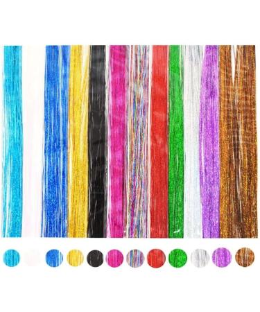Hair Tinsel Strands Kit with Tool 47 Inch 2400 Strands Colorful Sparkling Shiny Hair Tinsel Extensions Festival Hair Accessories (12 Colors) - Buy Online on GoSupps.com