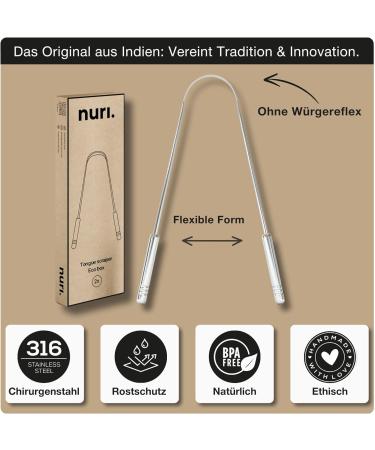 Nuri Tongue Cleaner | 2x Stainless Steel Tongue Scrapers for Adults | Fight Bad Breath | High-Quality Tongue Brush - Buy Online on GoSupps.com