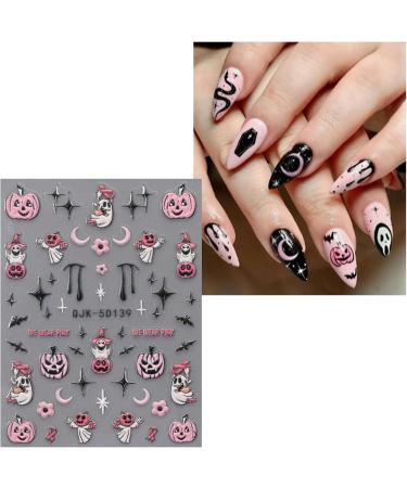 5D Halloween Nail Stickers 4 Sheets 5D Self-Adhesive Embossed Pink Nail Decal Pumpkin Ghost Nail Art Decoration Design Supplies - Buy Online on GoSupps.com