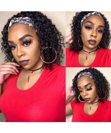 Headband Wig Curly Deep Wave 12 Inches 100% Human Hair ,Headband wigs for black women Glueless None Lace Front Wigs Machine Made 150% Density headband wig human hair with Headbands...(12 Inches) 12 Inch (Pack of 1) Curly D…