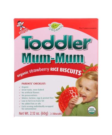 Hot Kid Toddler Mum-Mum Organic Rice Biscuits Strawberry 12 Packs 2.12 oz (60 g)