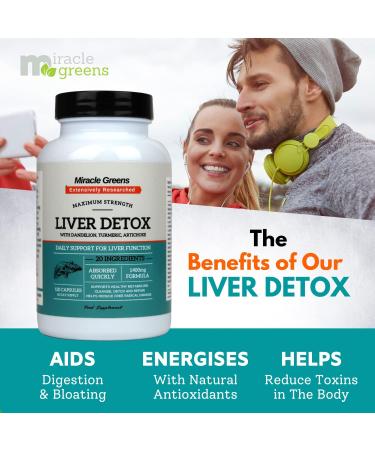 Liver Detox & Repair Complex - 1400mg | 20 Powerful Ingredients with Dandelion, Turmeric, Amino Acids & Vitamins | 120 Capsules - 60 Day Supply - Buy Online on GoSupps.com