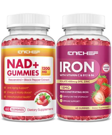 Iron Supplement for Women & Men Gummies NAD+ Gummies 1200mg Liposomal NAD Supplement for Women & Men