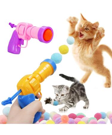 100 Pcs Plush Balls and 2 Color Random Cat Toy Ball Launchercat Ball Gun Cat Ball Launcher Cat Toy Ball Launcher Gun Cat Toy Ball Launcher Cat Toy Launche for Indoor Pet Cat Exercise Training Chasing