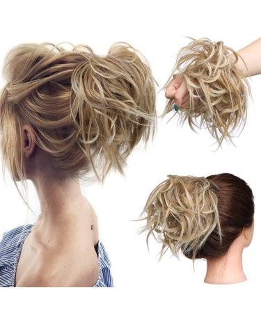 Tousled Updo Messy Bun Hair Extension Instant Ponytail With Elastic Rubber Band Updo Chignon Donut Scrunchies Extensions Hairpiece Synthetic Wavy Hair Strawberry Blonde mix Platinum Blonde
