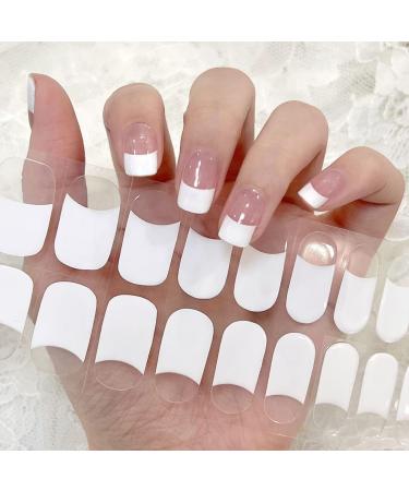 Semi Cured Gel Nail Strips 22 Stickers French Gel Nail Wraps White Tips French Nail Wraps Gel Nail Strips Easy Apply & Remove for Salon-Quality Manicure UV/LED Lamp Required French White