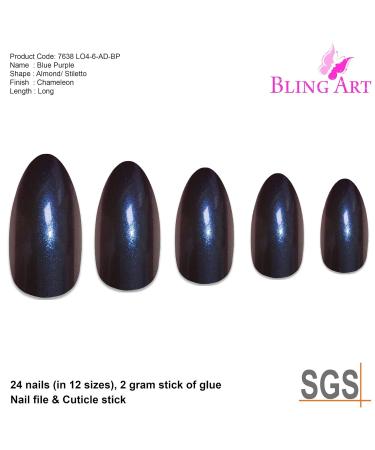 Shop Bling Art Blue Purple Chameleon False Nails - 24 Almond Stiletto Fake Tips | International Shipping Available - Buy Online on GoSupps.com