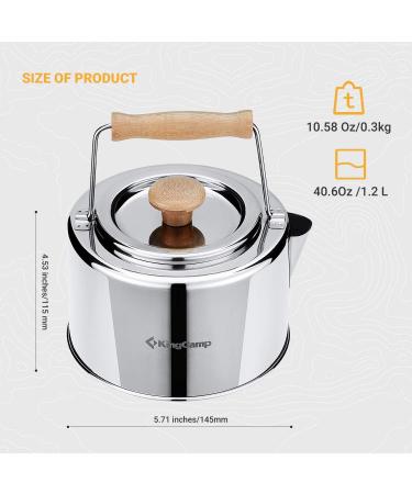 KingCamp Stainless Steel Camping Kettle 1.2L - Lightweight Portable Tea Coffee Pot for Outdoor Cooking | Bamboo Handle, Backpacking, Hiking, Picnic, Travel - Buy Online on GoSupps.com