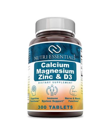 Nutri Essentials Calcium Magnesium Zinc + Vitamin D3 Tablets- Promotes Strong Bones & Teeth Support Nerve & Muscle Function* (300 Count) 300 Count (Pack of 1)