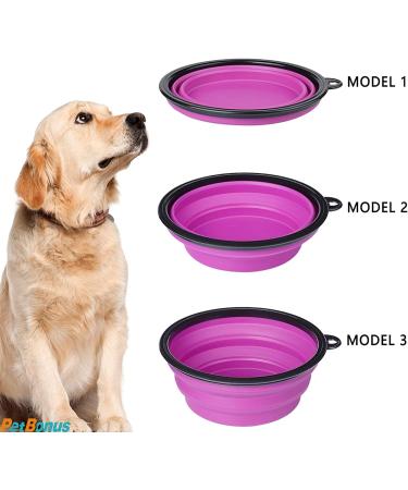 Petbonus Foldable Dog Bowl Set - 2 Silicone Travel Bowls (1000ml) with Carabiners - Leak-Proof for Water & Food - Portable Dog Bowls in Purple & Pink - Buy Online on GoSupps.com