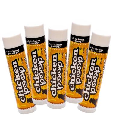 Chicken Poop Lip Balm 100% Natural Moisturizer for Dry Chapped Lips 0.15 oz (Coconut) 24 hr moisture Pack of 5