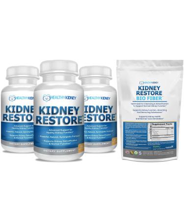 3 Pack Natural Kidney Cleanse to Support Kidney Function and Detox 60 Capsules + Bio Fiber Kidney Cleanse Detox & Repair - Restorative Kidney Support & Kidney Supplement 2.5 LBS