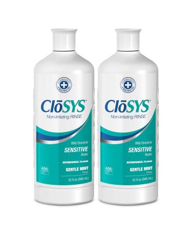 CloSYS Sensitive Mouthwash, 32 Ounce, 2 Count, Gentle Mint, Alcohol Free, Dye Free, pH Balanced, Helps Soothe Mouth Sensitivity, Fights Bad Breath 2-Pack Mouthwash (32 Fl Oz Bottle)