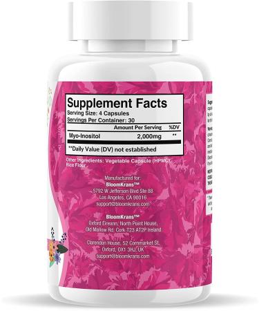 Bloom Krans Inositol Fertility Supplement for Women - 2000mg Myo Inositol Capsules - Hormonal Balance & Fertility Support - 120 Pills (30 Day Supply) - Buy Online on GoSupps.com