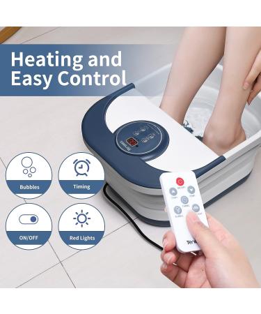 Tenswa Collapsible Foot Spa Bath Massager with Heat, Bubbles, and 8 Rollers - Stress Relief Pedicure Foot Soaker with Acupressure Points & Temperature Control - Buy Online on GoSupps.com