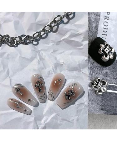 Nayyana 120 Pieces 3D Cross Nail Charms | Chrome & Vintage Silver Punk Nail Decorations - Buy Online on GoSupps.com