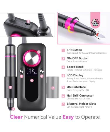 Electric Nail Drill Portable Rechargeable Electric Nail Drill With Led Large Display 4000mah Capacity Electric Nail Drill Machine Manicure Pedicure Polishing Shape Tools - Buy Online on GoSupps.com