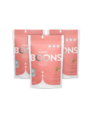 Booby Boons Lactation Cookies Chocolate Chip Pack of 3 Bags - 12 Cookies per 6oz Bag - Made with Gluten Free Soy Free Fenugreek-free ingredients to support and enhance breastfeeding.