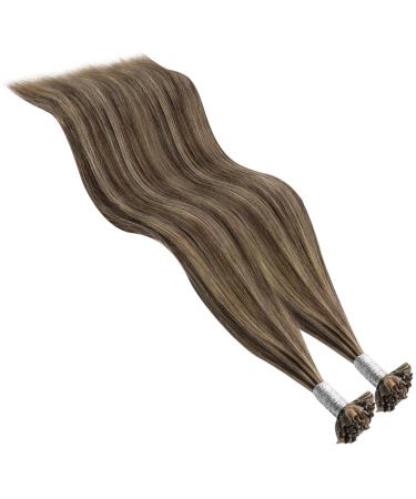 Youngsee Bonding Extensions - Real Hair U Tip Extensions 35cm Dark Brown with Blonde Keratin Bondings | 50g #P4/27 - Ideal for Seamless Volume & Length - Buy Online on GoSupps.com