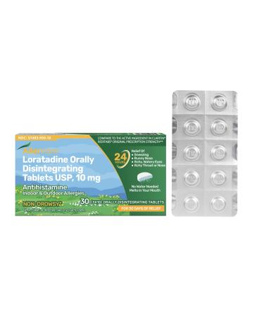 AllerVarx Loratadine Orally Disintegrating Tablet 10mg 24 Hour Allergy Relief for Adults Non-Drowsy Antihistamine 10mg Orally Disintegrating Tablet 30 Count (Pack of 1)