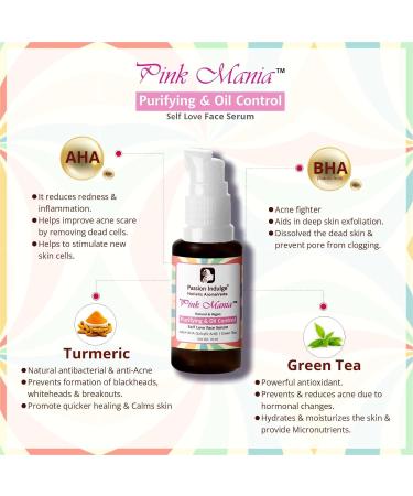 Passion Indulge Pinkmania AHA BHA Face Serum- Purifying & Oil Control Serum With Turmeric & Green Tea | Reduces blackheads & Improves Skin texture | All Skin Types -10ml - Buy Online on GoSupps.com