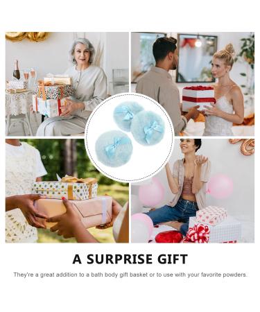 Buy Beavorty Large Fluffy Powder Puff Set - 3 Round Loose Powders with Ribbon Bow Handle | Sky Blue - Perfect for Face & Body - Buy Online on GoSupps.com
