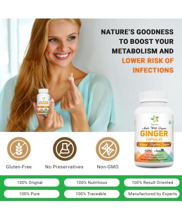 Organic Aura Ginger Capsules - 120 Veg Capsules. 2 Month Supply. Naturally Boosts Digestion Relief Stomach Upset and Improves Immunity. No GMO and Gluten Free. - Buy Online on GoSupps.com