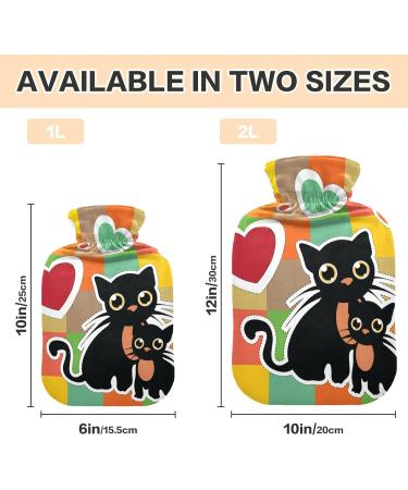 Hot Water Bottle 2L with Cat Hearts Cover - Winter Hand & Feet Warmer for Pain Relief | International Shipping Available - Buy Online on GoSupps.com