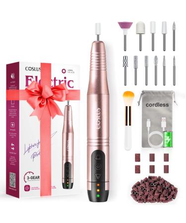 COSLUS Nail Drill Cordless Portable Electric Manicure and Pedicure Set Professional Nail Files for Acrylic Gel Nails 45 Nail Drill Kits Cuticles Hard Skin Adjustable Speed Rechargeable E File Cordless Rose Gold
