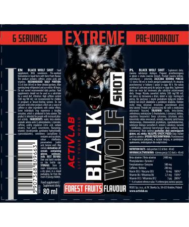 Activlab Black Wolf Pre-Workout Shot 80ml | Beta-Alanine Caffeine & Vitamins | Boost Strength & Endurance | Box of 12 | International Shipping - Buy Online on GoSupps.com