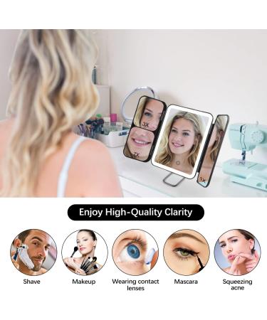 KDKD Travel Mirror: Mini Trifold Lighted Makeup Mirror - USB Rechargeable, Portable and Compact Vanity Mirror with 3 Light Modes, Touch Screen Dimming - Cosmetic Black - Buy Online on GoSupps.com
